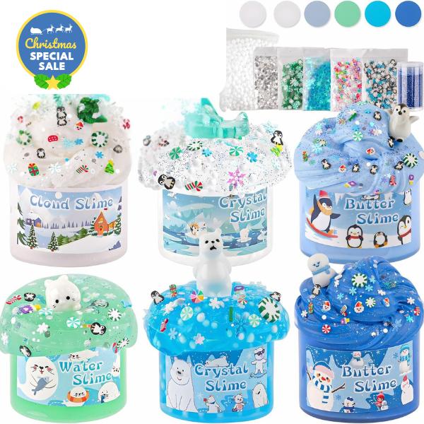 6 Packs Snow Slime Kit for Kids with Slime Add-ins, Slime Kit for Girls & Boys Birthday Christmas Easter Favors halloween new year gifts for kids