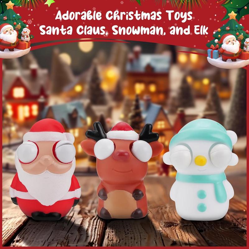 3PCS Christmas Squeeze Pop Out Eye Toys for Girls Boys, Stocking Stuffers for Kids, Kids Stress Relief Toys Adults, Cute Santa Claus, Snowman & Elk