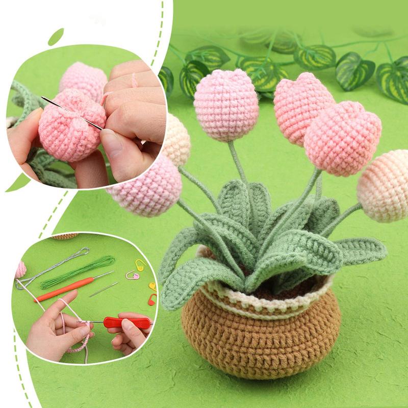 Tulip Crochet Kit, 1 Set Crochet Starter Kit, Crochet Knitting Kit with Step-by-Step Video Tutorials, DIY Handmade Crochet Supplies for Beginners, Cruel Summer, Christmas Gift