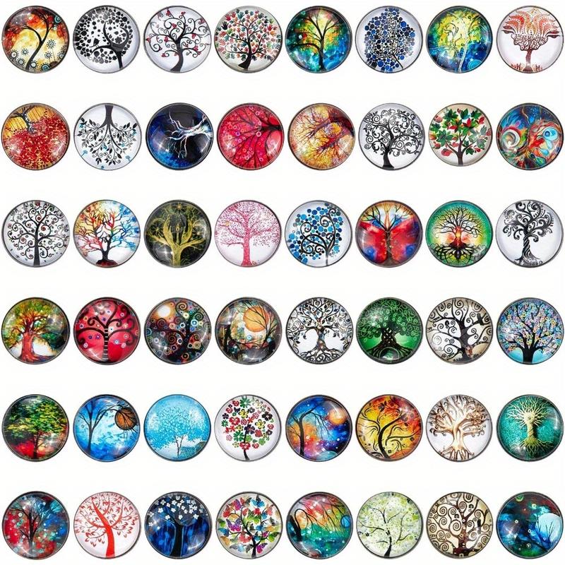 1 Box 48Pcs Snap Jewelry Charms 18mm Glass Snap Buttons Bulk Tree of Life Snap Button Interchangeable Snaps Button for Jewelry Making Lanyard Necklace Bracelet Breakaway Buttons Craft