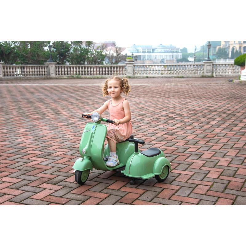 6V LICENSED Vespa Scooter Motorcycle with Side Car for kids, Green