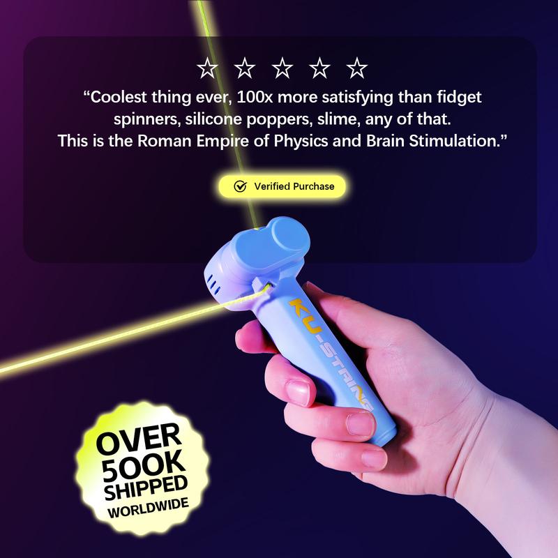 The Glow-In-The-Dark String Shooter Toy w  Dual Built-in UV Blacklights - Fun Adult & Kids Rope Launcher Gift - Viral Fidget Toy Gadget - Music Festival Rave Dance Accessory