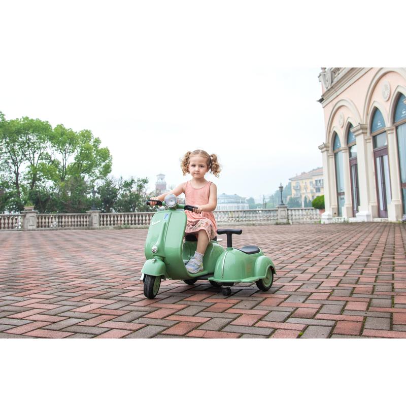 6V LICENSED Vespa Scooter Motorcycle with Side Car for kids, Green