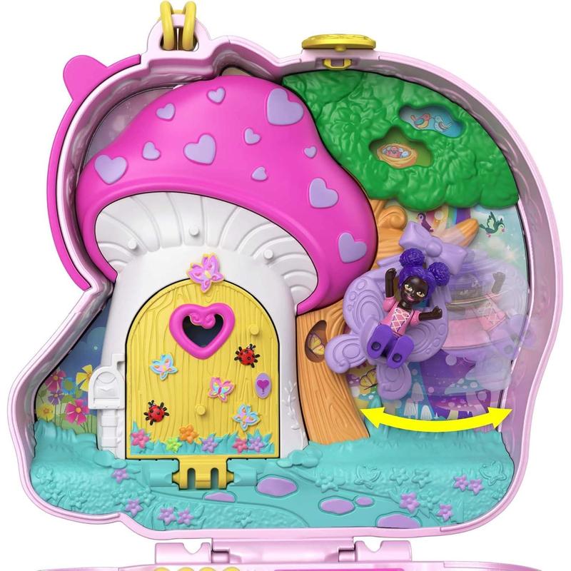 Polly Pocket Compact Playset, Unicorn Tea Party with 2 Micro Dolls & Accessories, Travel Toys with Surprise Reveals