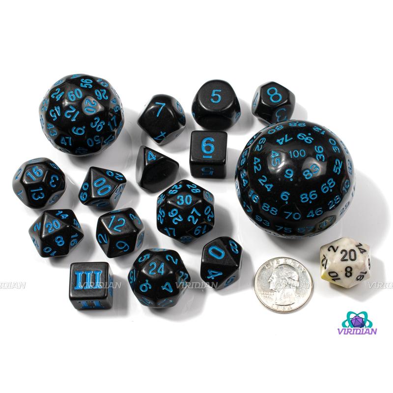 Black & Blue Unusual Set (15) | Strange, Weird Dice | Opaque 15-Piece Dice Set