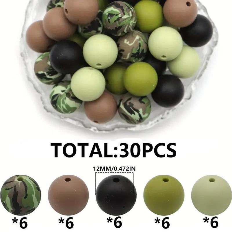 Camouflage Pattern Round Bead (30pcs set), DIY Jewelry Making Supplies, Silicone Bead for Necklace Bracelet Keychain Phone Chain