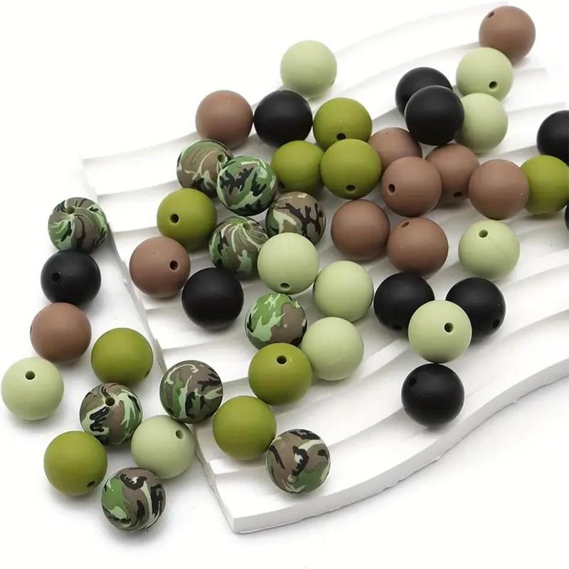 Camouflage Pattern Round Bead (30pcs set), DIY Jewelry Making Supplies, Silicone Bead for Necklace Bracelet Keychain Phone Chain