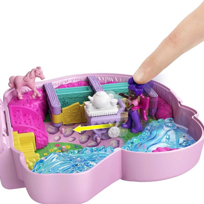 Polly Pocket Compact Playset, Unicorn Tea Party with 2 Micro Dolls & Accessories, Travel Toys with Surprise Reveals