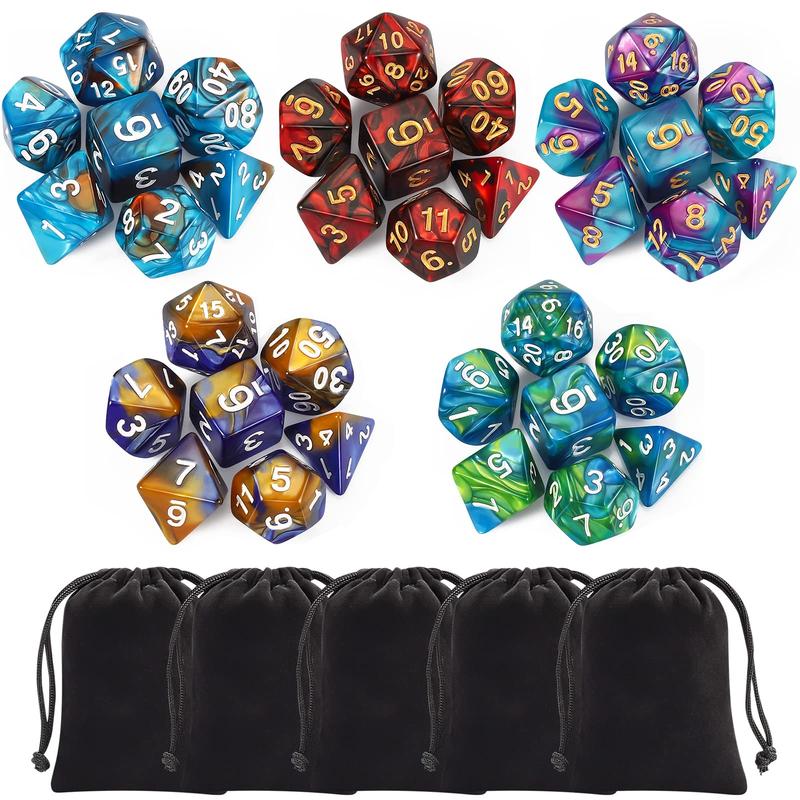 olyhedral Dice Set (35 Pieces) with Black Pouches, 5 Complete Double-Colors Dice Sets of D4 D6 D8 D10 D12 D20 Compatible with Dungeons and Dragons DND RPG  Table Games