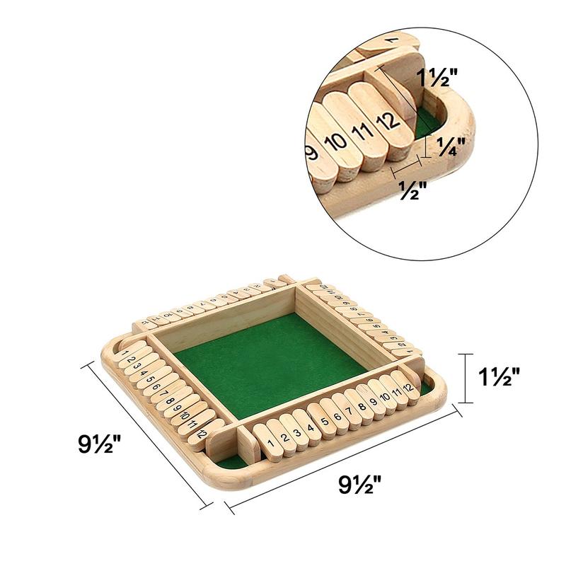 Deluxe Four Sided 12 Numbers Shut The Box Board Game Set Dice Party Club Drinking Games for Adults Families