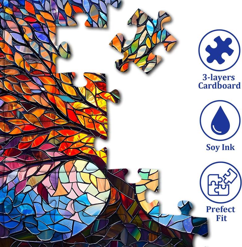 Stained Glass Puzzle Tree of Life Puzzles for Adults 1000 count, Impossible Hard Difficult Challenging Puzzles for Adults, Colorful Mosaic Tree of Life Jigsaw Puzzle 1000 count