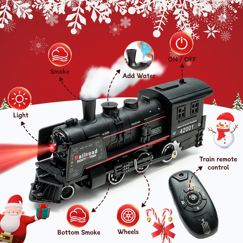 Christmas Remote Control Train, Christmas Gifts Train Set Toys for Boys with Smokes, Lights and Sound