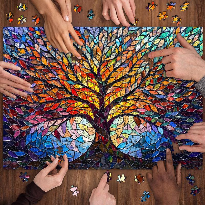 Stained Glass Puzzle Tree of Life Puzzles for Adults 1000 count, Impossible Hard Difficult Challenging Puzzles for Adults, Colorful Mosaic Tree of Life Jigsaw Puzzle 1000 count