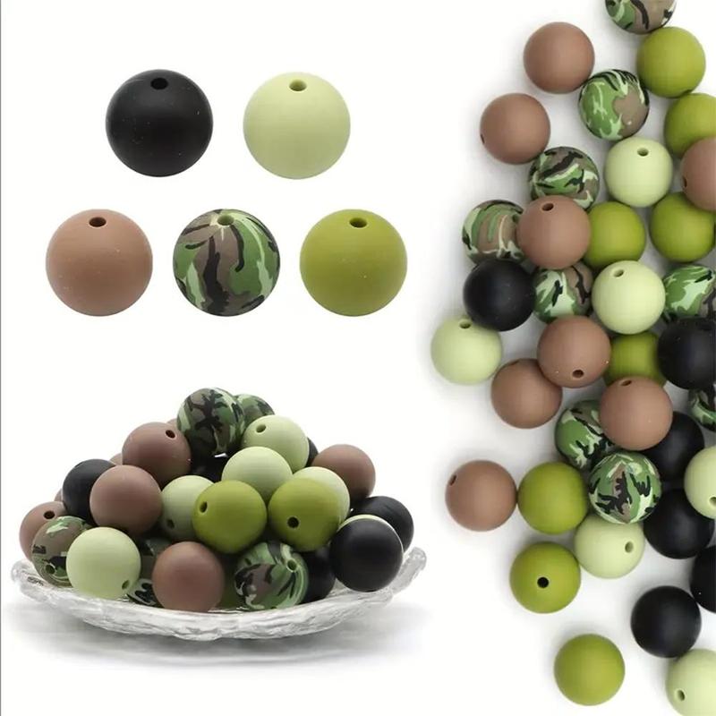 Camouflage Pattern Round Bead (30pcs set), DIY Jewelry Making Supplies, Silicone Bead for Necklace Bracelet Keychain Phone Chain