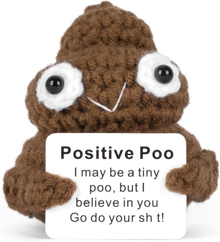 Funny Positive Poo, Cute Crochet Potato Partner Toy with Positive Card Cheer Up Funny Gag Gifts for Best Friend Birthday Housewarming Women Teacher Fall