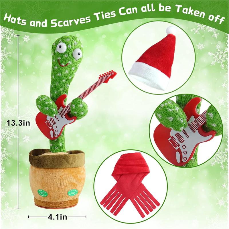 Christmas Dancing Cactus Talking Baby Toys with Lights, Dancing Cactus Mimicking Toy Repeats What You Say Cactus Toy for Children's Early EducationChristmas Guitar