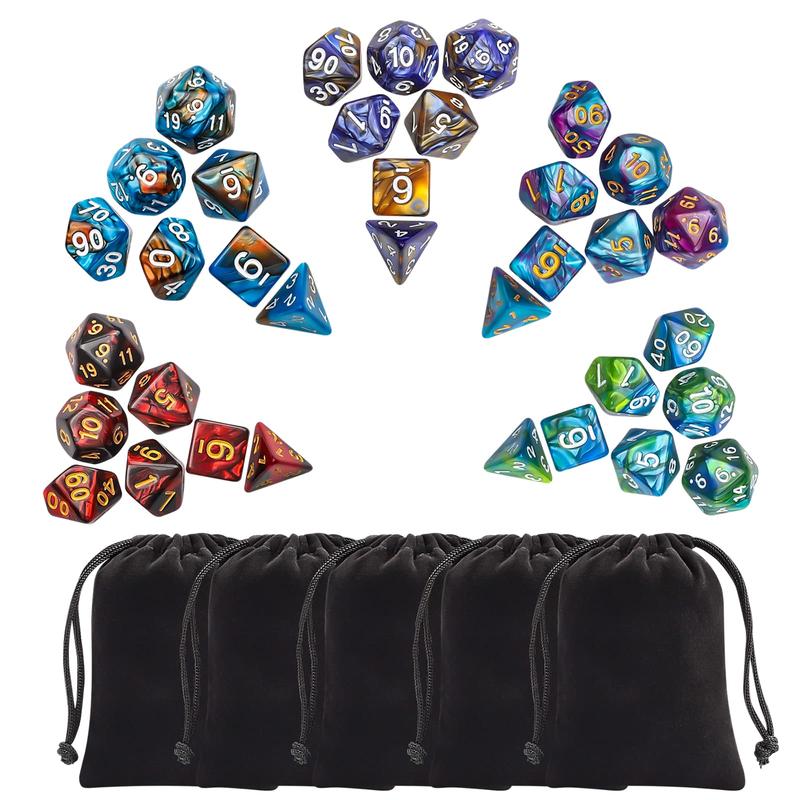 olyhedral Dice Set (35 Pieces) with Black Pouches, 5 Complete Double-Colors Dice Sets of D4 D6 D8 D10 D12 D20 Compatible with Dungeons and Dragons DND RPG  Table Games