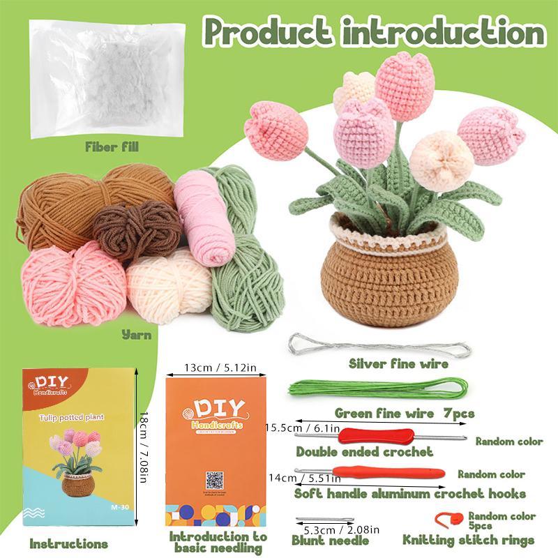 Tulip Crochet Kit, 1 Set Crochet Starter Kit, Crochet Knitting Kit with Step-by-Step Video Tutorials, DIY Handmade Crochet Supplies for Beginners, Cruel Summer, Christmas Gift