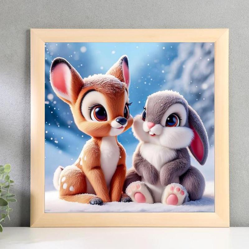 DIY Diamond Arts Colorful Painting Kit without Frame, Bambi & Rabbit Pattern Diamond Arts Crafts, Handmade Wall Art Ornaments