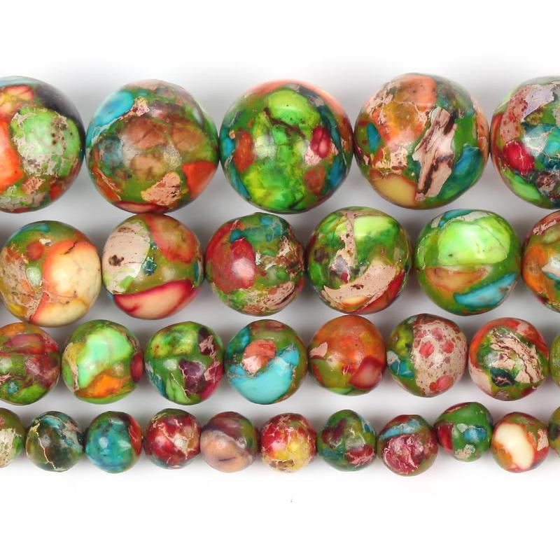 1 Pack Natural Stone Bead, 4mm To 10mm Natural Green Red Imperial Jasper Stone, Round Bead For DIY Jewelry Making