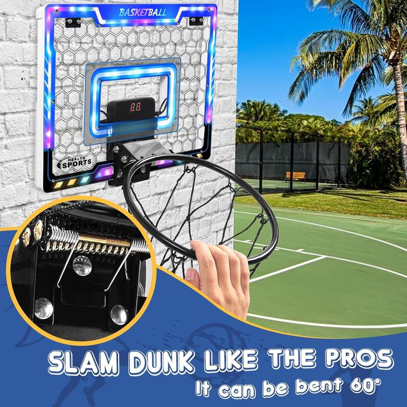 Basketball Hoop Indoor for Kids, Mini Basketball Hoop with 3 Balls,Led Light,Batteries & Electronic S