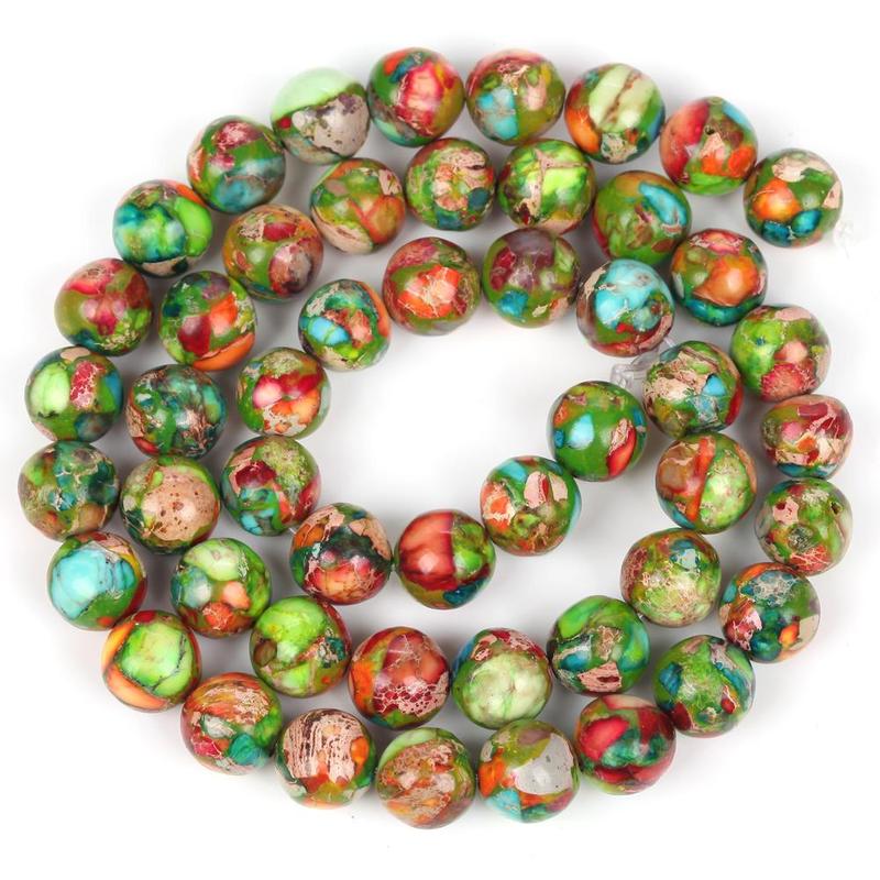 1 Pack Natural Stone Bead, 4mm To 10mm Natural Green Red Imperial Jasper Stone, Round Bead For DIY Jewelry Making