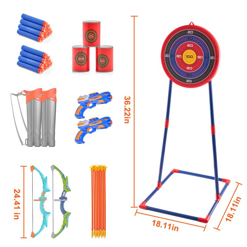 VEVOR Bow and Arrow Set for Kids, 2 Pack LED Light Up Archery Set with 20 Suction Cup Arrows, Standing Target, 2 Quivers, 2 Guns, 20 Soft Bullets, 3 Target Cans, Outdoor Toy for Boy & Girl 6+ Year Old