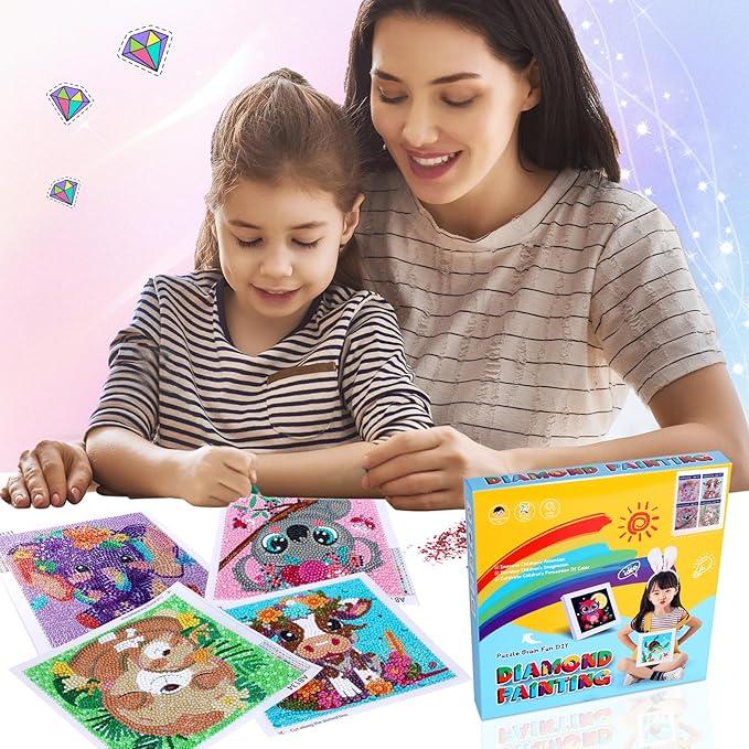 Cute Animal Diamond Painting Art Kits for Kids Age 4-10 Arts and Crafts for Girls gift,Four different animals Turtle Panda Cow Owl