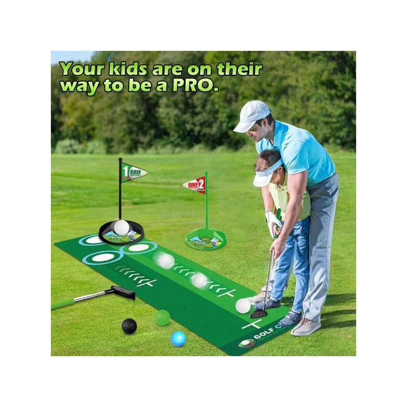 Kids Toy Golf Club Set with Automatic Ball Returner, Led Light Up Night Golf Balls, Golf Putting Mat, 3-5 Toddler Mini Golf Games, Indoor Outdoor Sport Toys Gifts for Boys Girls Aged4 5 6Children's Christmas Gifts