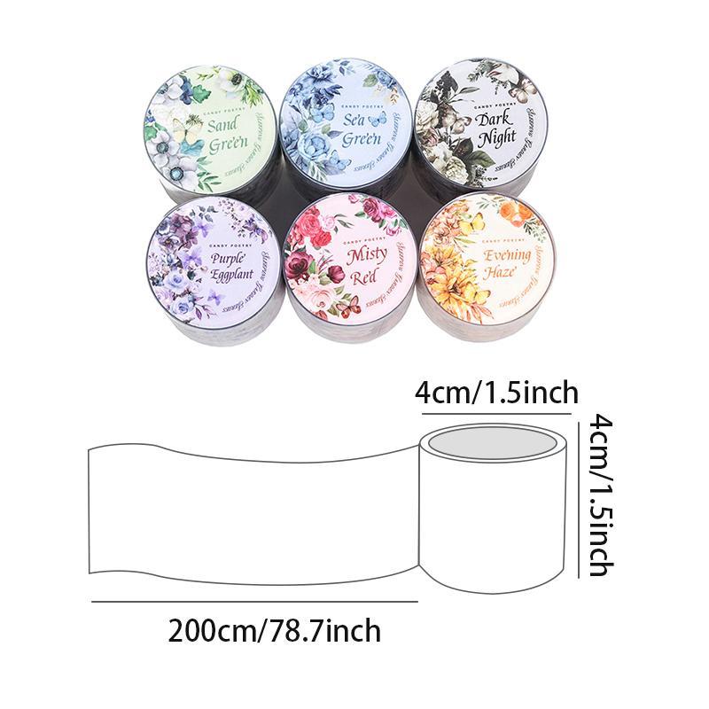 Vintage Flower Pattern PET Tape, 1 Roll DIY Decorative Tape, Scrapbooking & Journal Making Material Tape, Office Stationery & Supplies