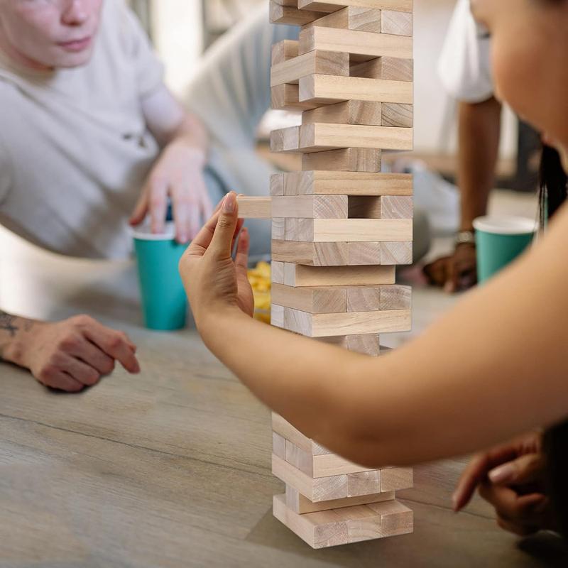 Giant Tumble Tower Game, Large Tumbling Tower Stack to Over 3.2 FT 60 count Wooden Jumbo Blocks for Outside Yard Games with Carry Case Timber Stacking Game Night Toy Gift for Kids Adults Family