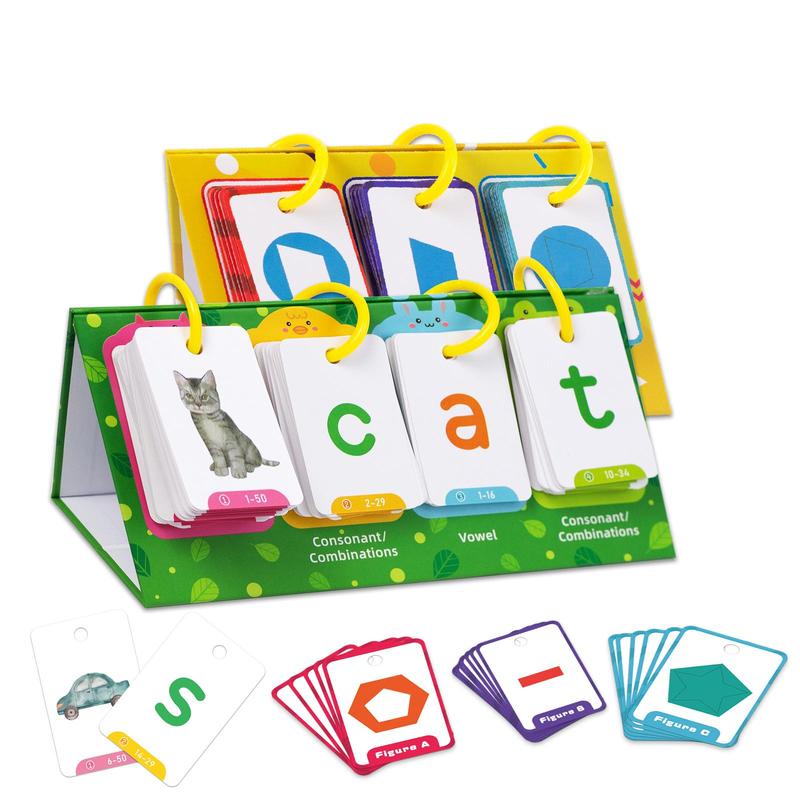 Shape & Color Recognition Flash Card, 2 Sets Educational Card for Speech Therapy Reading Manipulative Spelling, Education Supplies