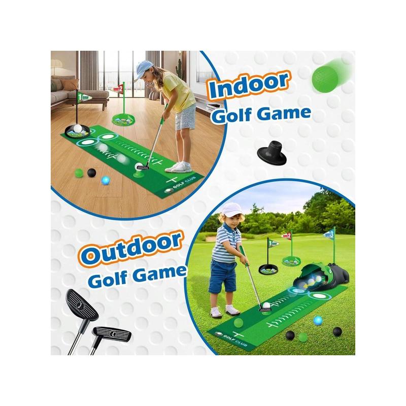 Kids Toy Golf Club Set with Automatic Ball Returner, Led Light Up Night Golf Balls, Golf Putting Mat, 3-5 Toddler Mini Golf Games, Indoor Outdoor Sport Toys Gifts for Boys Girls Aged4 5 6Children's Christmas Gifts