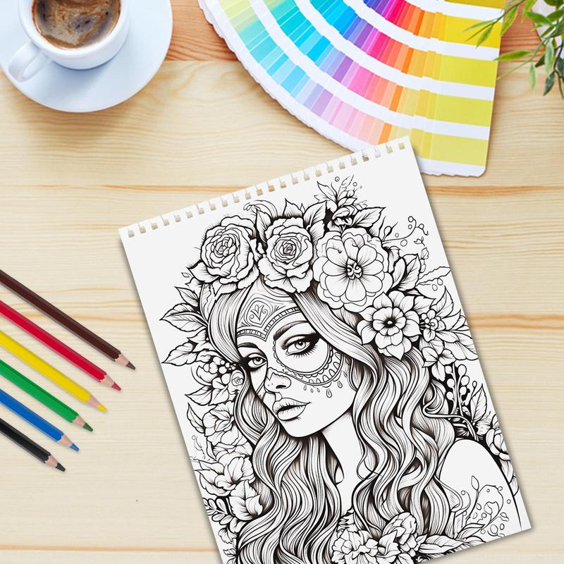 Sugar Skull Coloring Painting, Cool Color Style, Perfect for New Year's Birthday Christmas and Other Holiday Parties