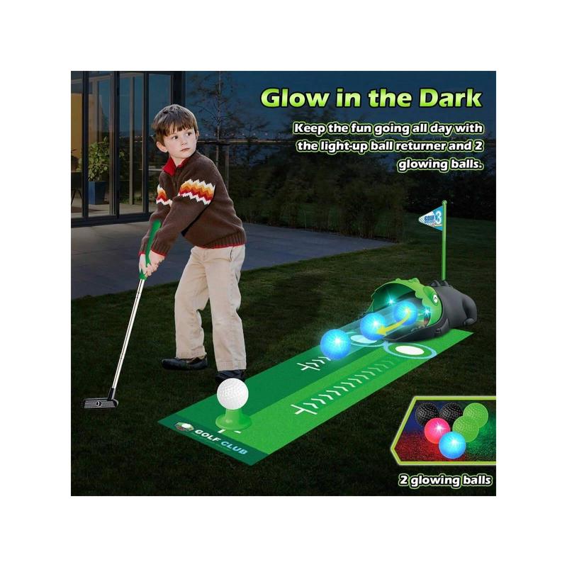 Kids Toy Golf Club Set with Automatic Ball Returner, Led Light Up Night Golf Balls, Golf Putting Mat, 3-5 Toddler Mini Golf Games, Indoor Outdoor Sport Toys Gifts for Boys Girls Aged4 5 6Children's Christmas Gifts