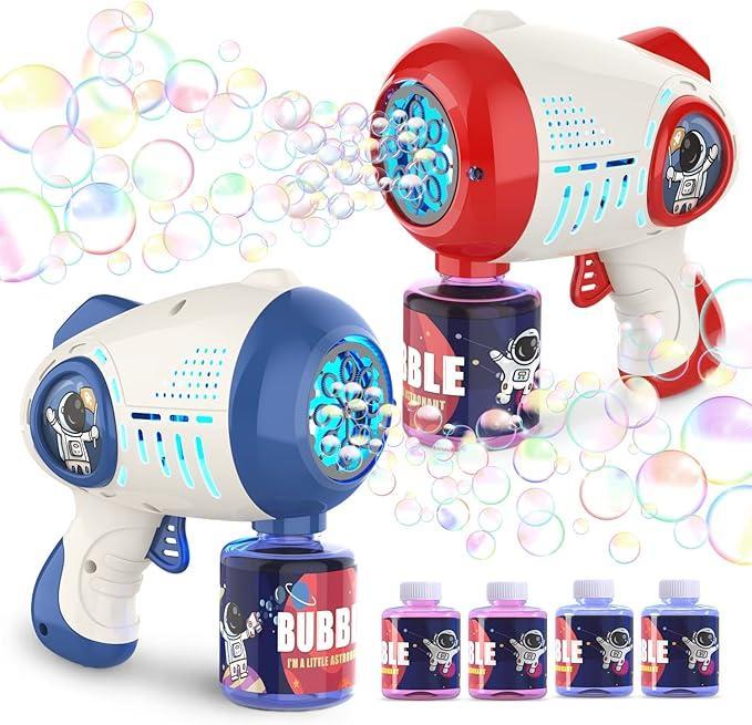 2 Bubble Toy - Light Up Bubble Machine with 8-Hole Blower and 4 Refill Packs. Enjoy hours of fun with this automatic bubble maker