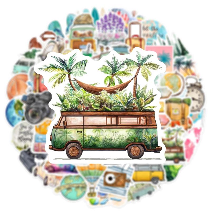 Cartoon Outdoor Travel Pattern Sticker, 50pcs Waterproof Self Adhesive Decor Paper, Creative Sticker for DIY Scrapbooking Laptop Luggage Car Decor