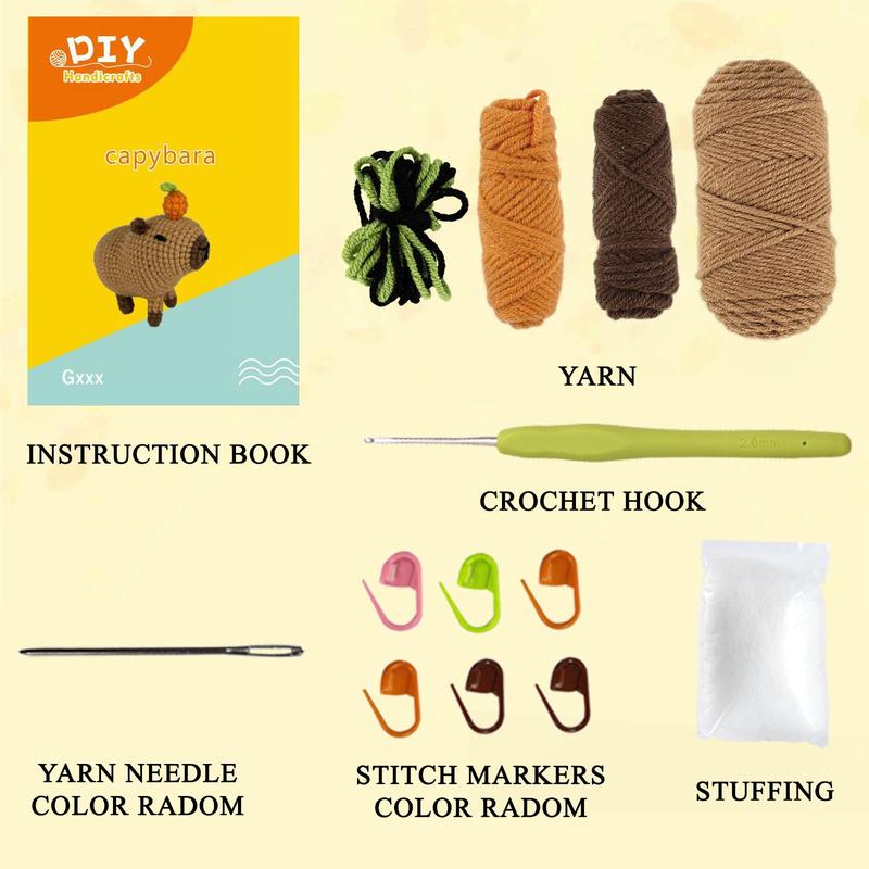 Cute Animal Crochet Kit, 1 Set DIY Capybara Crochet Set, Accessories Tools Random Colors, Knitting Kit for Beginners & Enthusiasts