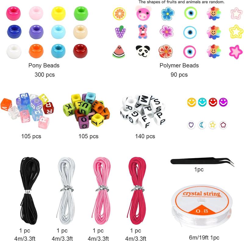 Bracelet Making Kit, Beads for Bracelets Making Pony Beads Polymer Clay Beads Smile Face Beads Letter Beads for Jewelry Making