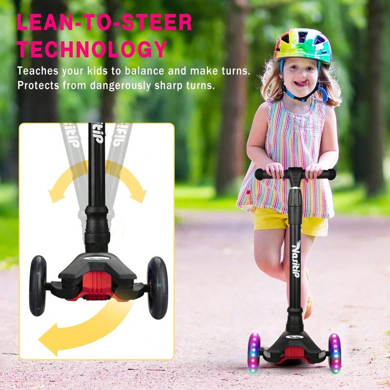 Scooters For Children Age 3-5, Kick Scooter For Boys Girls Toddlers, 4 Adjustable Height, AEBC-9 Bearing, 3 Light Up Wheels, Lean To Steer, Outdoor Activities For Children From 3 To 12 Years Old