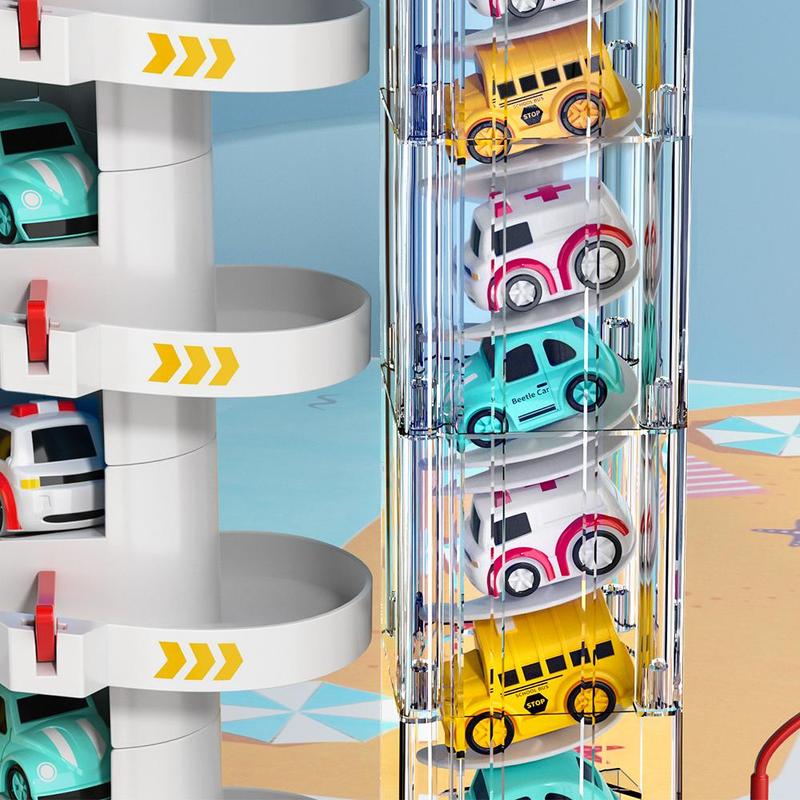 1 Piece Car Parking Game Set, Garage Track with Elevator & 4 Car Set, City Parking Building Toy For Kids