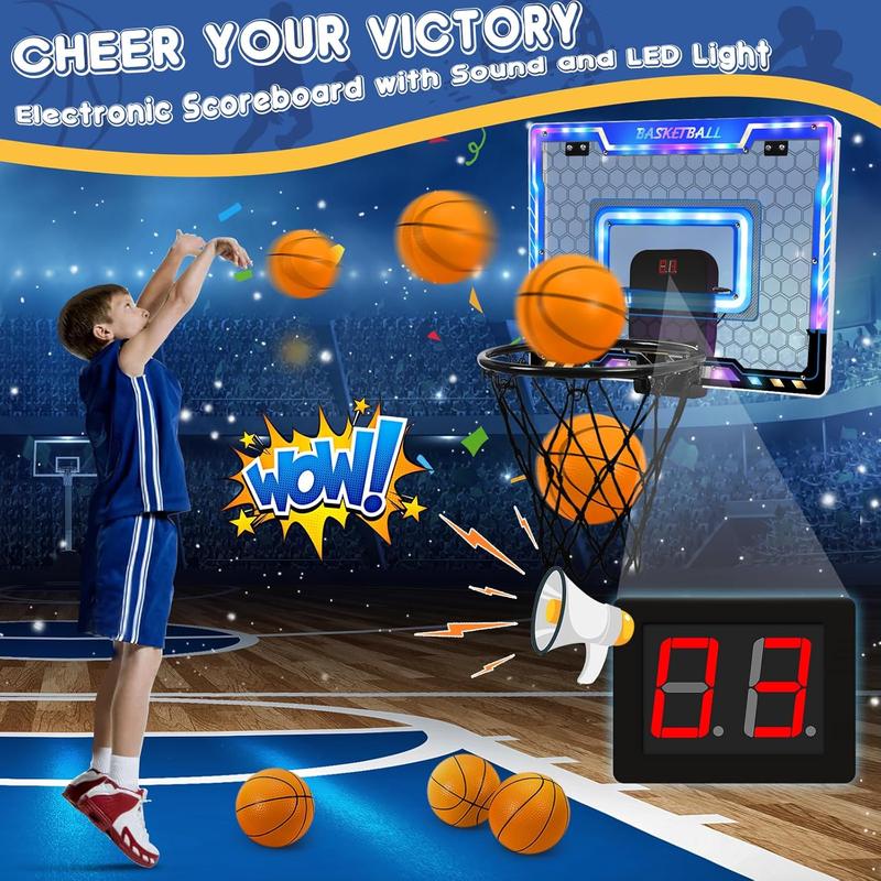 Basketball Hoop Indoor for Kids, Mini Basketball Hoop with 3 Balls,Led Light,Batteries & Electronic S