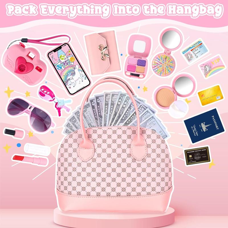 32PCS Princess Play Purse Set for Girls with Pretend Makeup, Toy Phone, Silk Scarf & More - Kids Christmas Gift for Little Girls