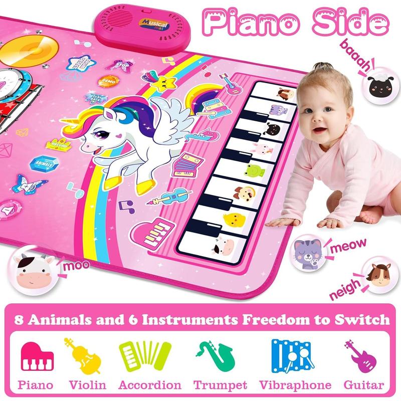 Toys for 1 Year Old Girl Gifts: Baby Music Mat Toddler Toys Age 1-2 - 3 in 1 Piano Drum Animal Touch Unicorn Toys - Infant Musical Toy 12-18 Months Babies Birthday Gifts for 1 2 3 Year Old Boys Girls