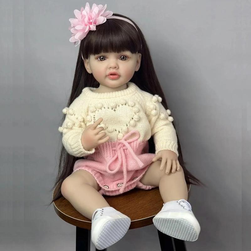 Realistic Reborn Girl Doll, 1 Box Cute Soft Silicone Newborn Doll, 22 Inch Alive Soft Cute Play House Toy, Handmade Gift for Little Girls