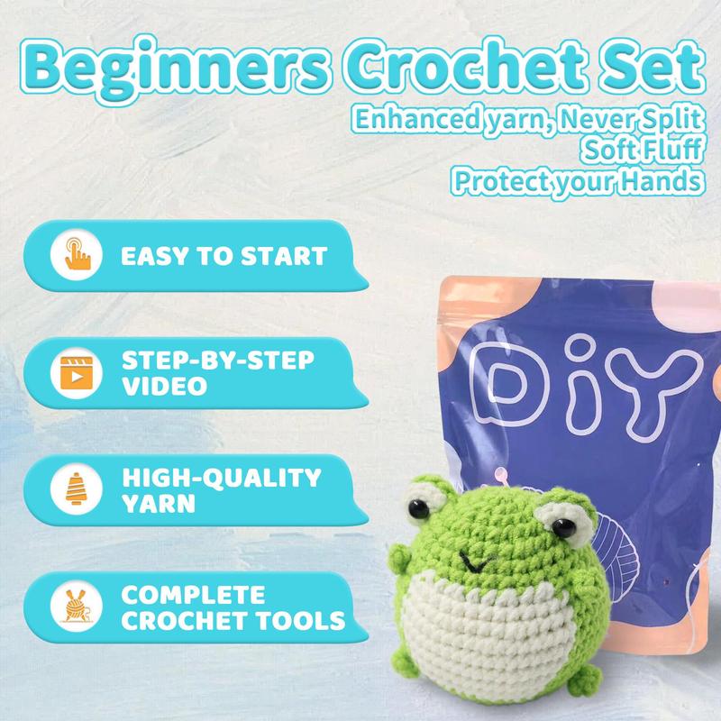 Cute Frog Design Crochet Kit, Beginner Crochet Kits with Step-by-step Videos Tutorials, Crochet Animal Kit for Beginners