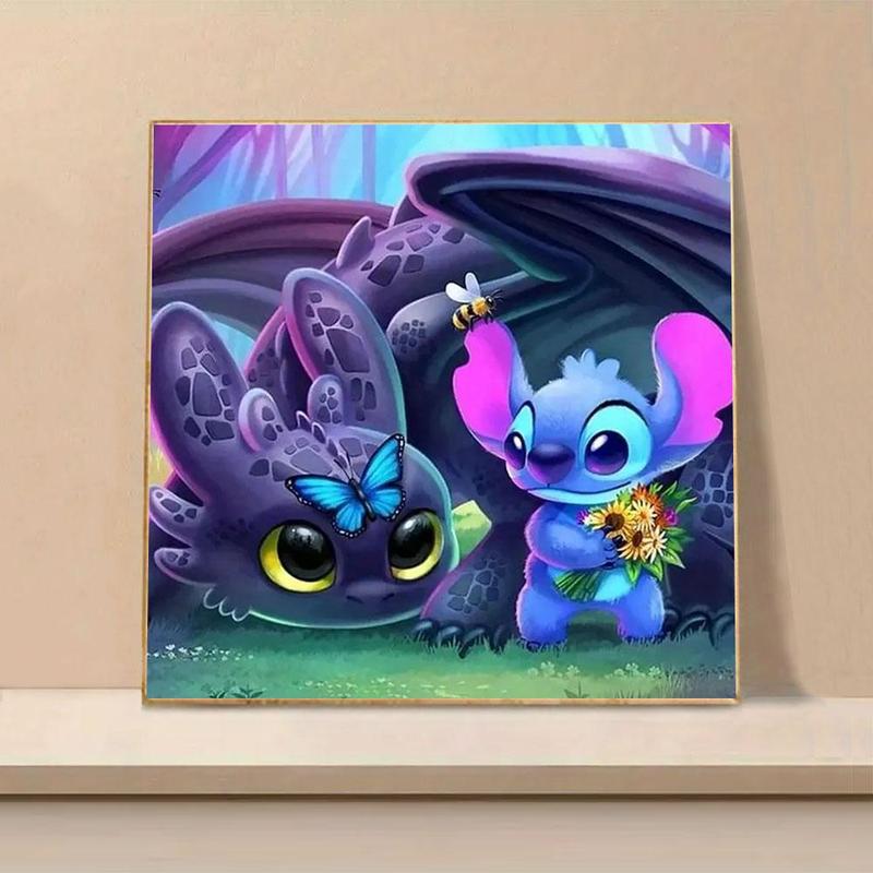 Cartoon Dragon and Stitch Pattern DIY Diamond Arts Colorful Painting Kit without Frame, DIY 5D Diamond Art Painting for Beginners, Home Bedroom Wall Decorations