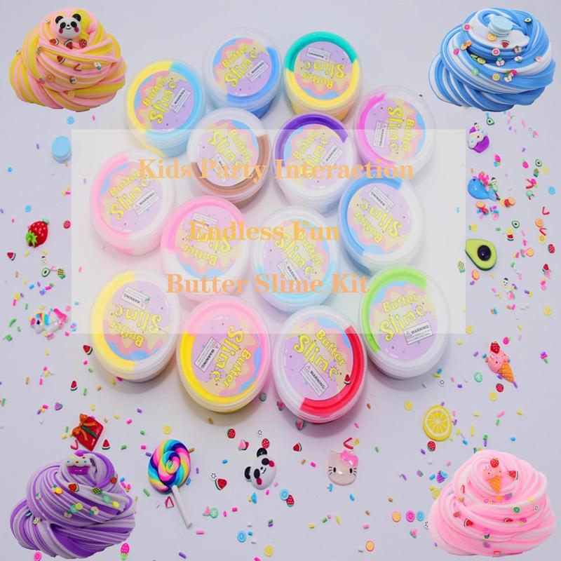 14 Pack Dual Colors Butter Slime Kit, Soft & Non-Sticky,Birthday Gifts for Girl and Boys, Easter Party Favors or Christmas Stocking fillers