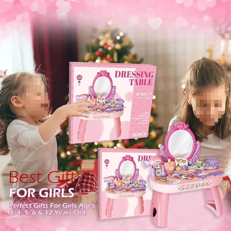 Pretend Play Girls Makeup Table Set, Girls Vanity Set Toy, Princess Toys for Little Girls