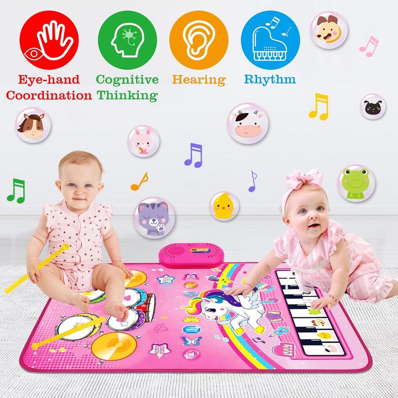 Toys for 1 Year Old Girl Gifts: Baby Music Mat Toddler Toys Age 1-2 - 3 in 1 Piano Drum Animal Touch Unicorn Toys - Infant Musical Toy 12-18 Months Babies Birthday Gifts for 1 2 3 Year Old Boys Girls